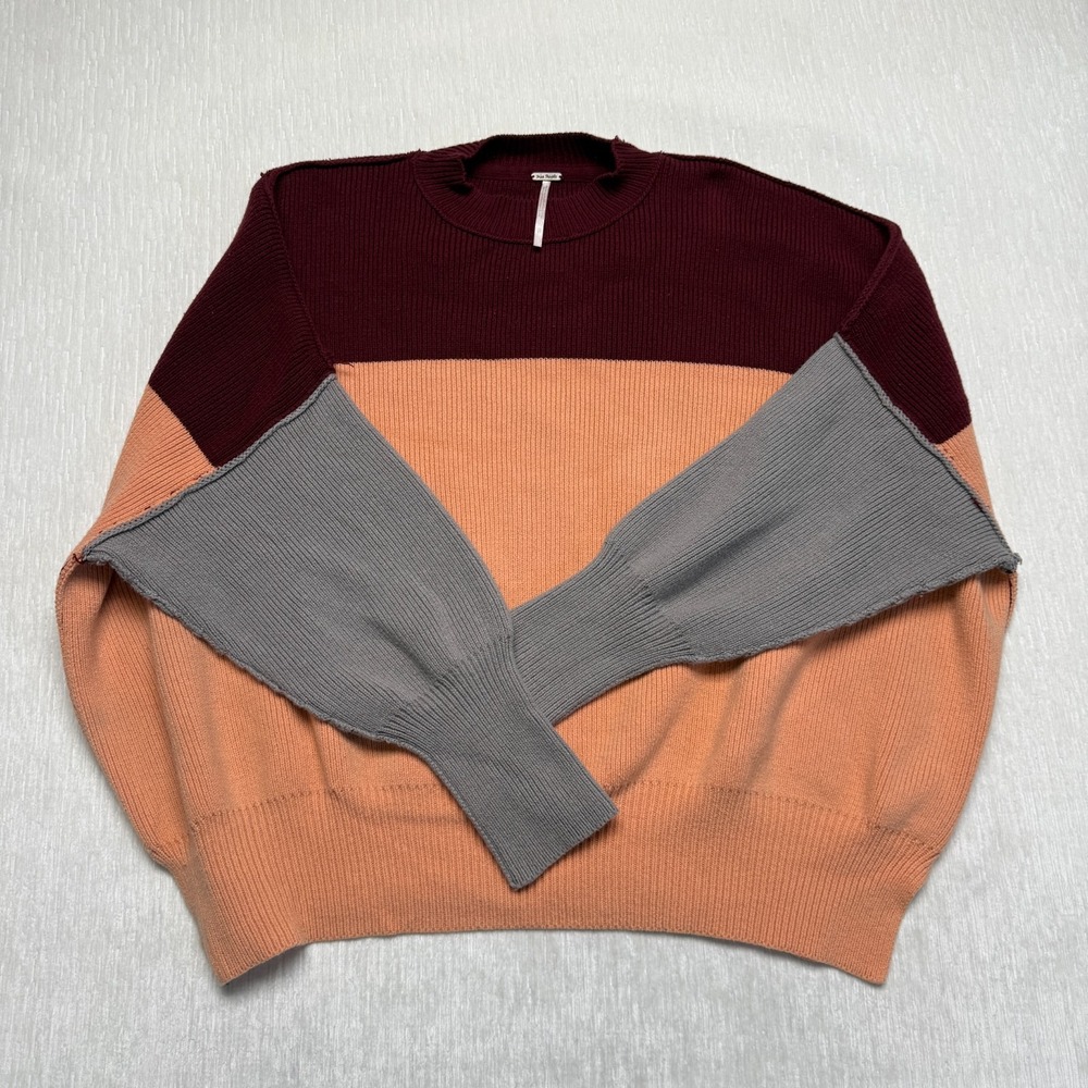 Free People Easy Street Baggy Sweater Womens XS Multi Colorblock Knit Pullover